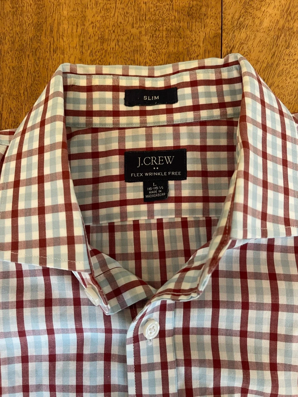 J. Crew White and Red Plaid Button-Down Shirt Men’s L slim flex wrinkle free